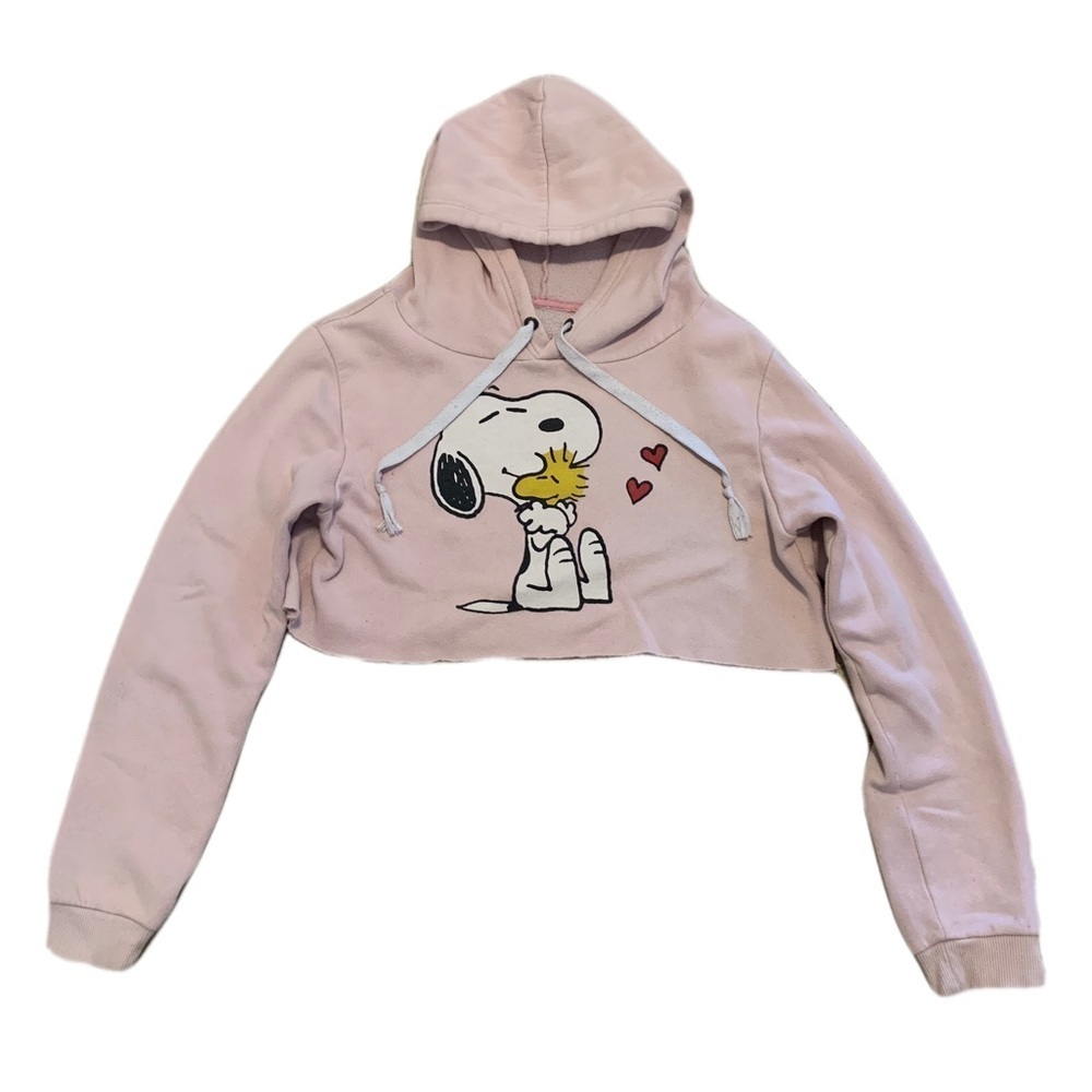 💜 Adorable Snoopy & Woodstock Cropped Hoodie - Pink Size S